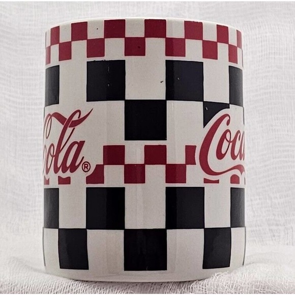 VTG Coca-Cola Coke Coffee Mug Gibson Red Black Checked Checker - Picture 2 of 7
